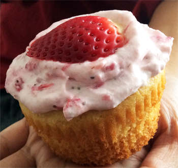 Vanilla Cupcake Topped with Fresh Strawberry Cream